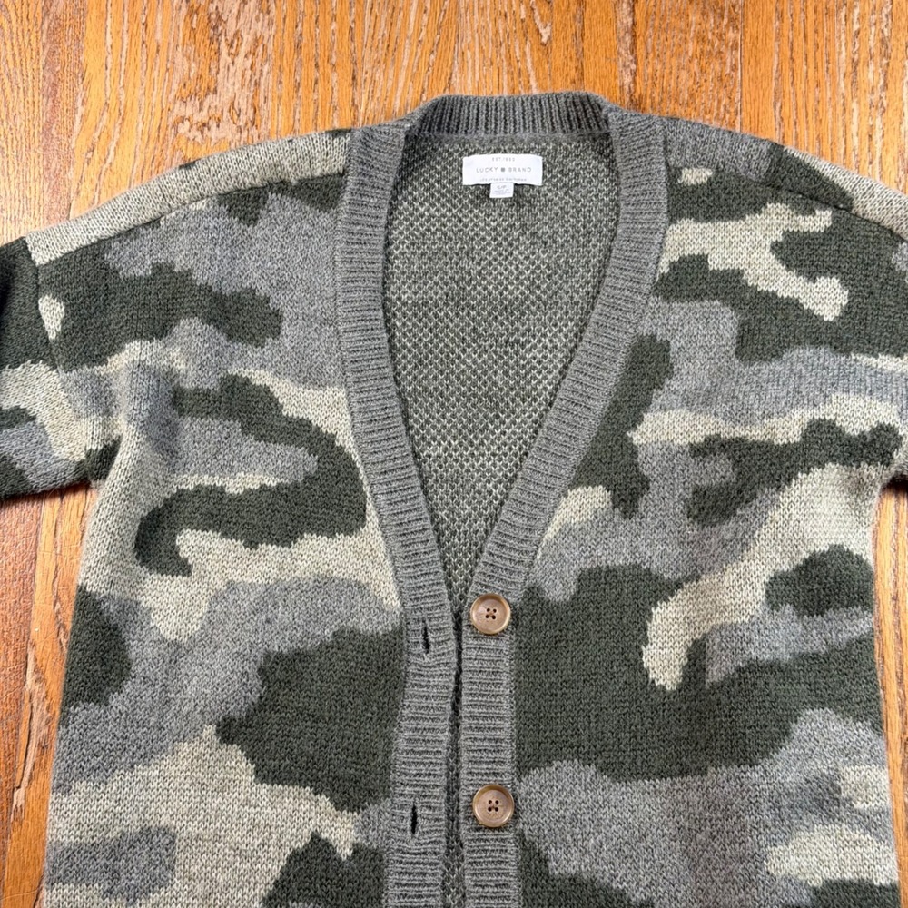Lucky Brand Womens Camo Cardigan Sweater Button Front Longline Small Teacher - Picture 2 of 11